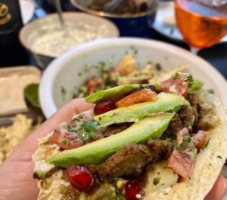 Middle Eastern Lamb Roast with Avocado Yoghurt Salad on Pitas