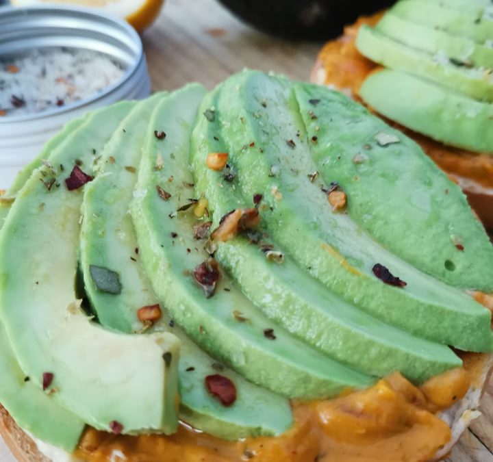 Sweet Potato & Roasted Pistachio dip with Sliced Avocado