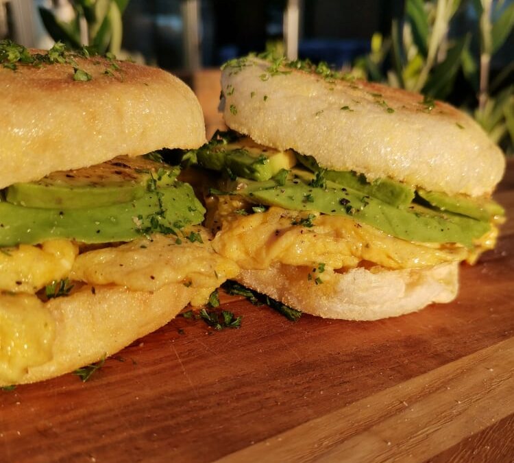English Muffin With Scrambled Eggs & Avo