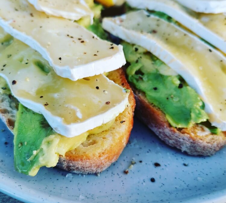 Toasted Ciabatta, with Avo topped with Brie