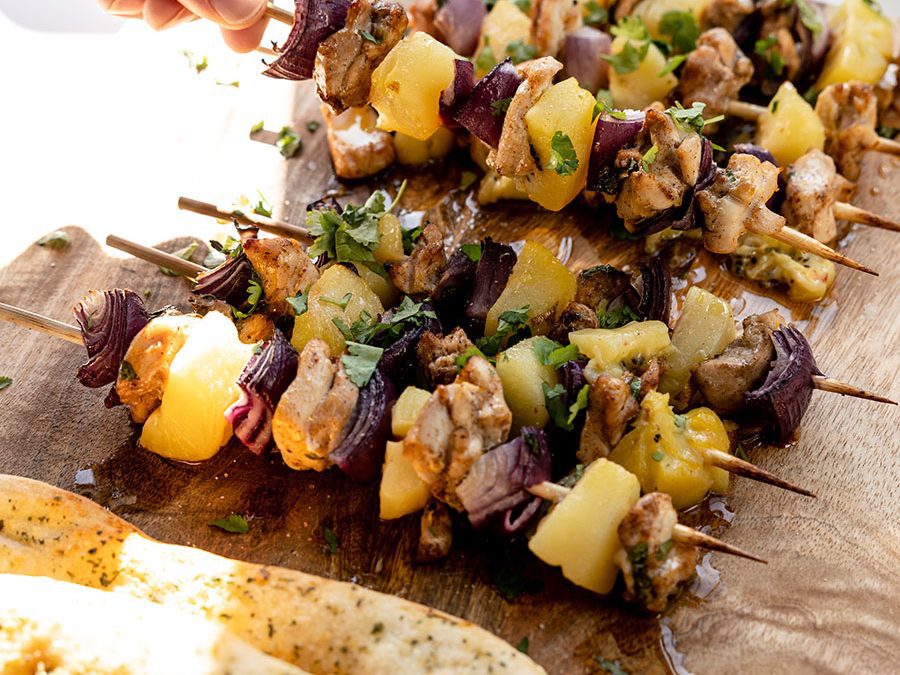 Glorious grilled gold kiwifruit & chicken kebabs