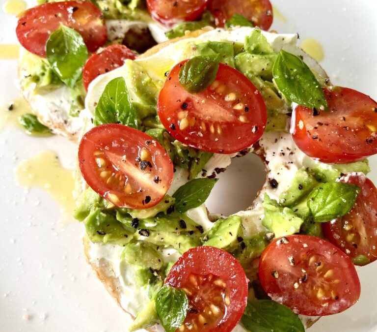 Tomato Avocado and Basil Bagels